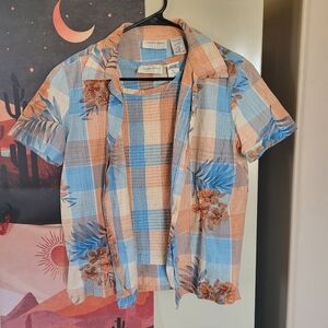 Lemon Grass Cotton Embroidered peach and blue 2 piece set